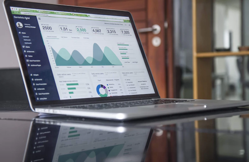 A laptop showing a search analytics dashboard